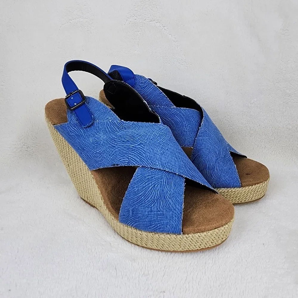 Dolce By Mojo Moxy Sunset Navy Denim Strappy Slingback Platform Sandals 9M Y2K